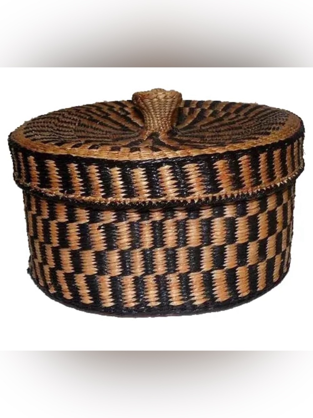 Native American Handwoven Collectible Rare Boho Black and Tan Basket
